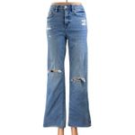 Mica Dehours Stretch Super High Rise Blue Distressed Wide Leg Denim Jeans Sz 24 Photo 1