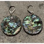 Vintage Abalone Round Disk Dangle Women’s Earrings Gold Tone Sz 2” Boho Western Blue Photo 12