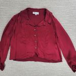 Vintage Joan Yellen Rhinestone Button Satin Blouse Womens Medium Red Silky Top Photo 0