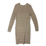 BCBGMAXAZRIA  Womens Gold Metallic Tiered Knit Sheath Dress Sz L "Mariah" Holiday Photo 2