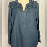 Bandolino  Blue Smocked Tunic with Mandarin Collar (847) Photo 0