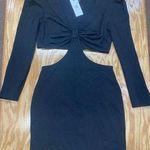 Socialite  Dress Womens Large Black Bodycon Cut Out Knot Strech Long Sleeve B35.2 Photo 0