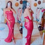 Faviana Pink Sequin Formal Gown Strapless Open Back Size 6 Photo 1