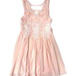 L'ATISTE Pink Sleeveless Crochet Lace Top Pleated Mini Dress Photo 0
