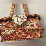 Handmade Folkloric Safari Floral M Sz Tote Purse Shoulder Bag Pompoms & Tassels Red Photo 7