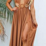 Carmel Cutout Tie Flowly Wrap Maxi Dress With Gold Chain Accents And Slit Size M Photo 0