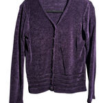 Hillard & Hanson VTG Hillard Hanson Purple Chenille Knit Cardigan Buttons Sheer Stripes V Neck L Photo 0