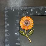 Vintage Enamel Sunflower Brooch Orange Photo 3
