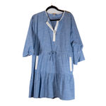 Joie  Ecidra Cotton Chambray Tie Waist Tiered Pocket Pullover Mini Dress Blue S Photo 0