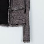 Rebecca Taylor  Tweed Chain Link Trim Open Front Jacket With Fringe Womens Size 8 Photo 3