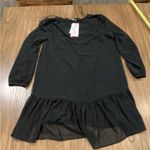 Draper James  Tie Neck Flounce Shift chiffon long sleeve Mini Dress small Black Photo 9