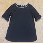 Susan Graver  Black Scallop Trim Women's Top size small Photo 1