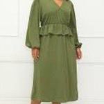 Eloquii  Green Midi Dress with V-Neck and Bishop Sleeves Photo 1