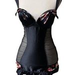 Victoria's Secret Y2K victoria’s Secret NWT Teddy Bustier garter black satin mesh ruffle skirt 34B Photo 0