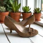 LK Bennett  Tan Suede Kitten Loafers Heels Size US 8 / 38 Photo 0