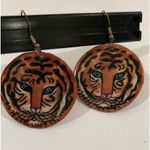 TIGER Wooden Earrings , Hippie, Boho Style, Trendy, Unique, Hand Painted by Sage Photo 9