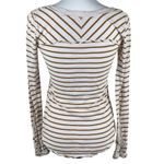 Free People  Hard Candy Cream & Brown Striped Crochet Long Sleeve Shirt XS Photo 4