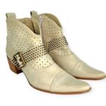 Spiral | Size 9 | VINTAGE Cream Studded Buckle Strap Leather Pointed Toe Booties Gold Photo 0