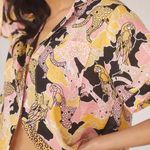 Anthropologie Maeve Cheetah Birds Printed Button Up Linen Shirt Boxy Size XS Photo 1