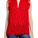 Kate Spade Red Sleeveless Top Heart Print Ruffle Trim Blouse Photo 0