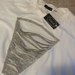 ILLord rhinestone ribbed v neck silver white cap sleeve dress plus size 3x NWT Photo 2