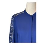 The Kooples Shirt Women Small Blue Lace Trim Crepe Crew Neck Button Down Blouse Photo 5