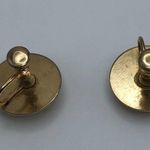 Vintage Costume Earrings Button Pearl Gold Clip On Screw Back 3/4 Inch Photo 2