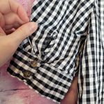 Who What Wear  BLACK WHITE BUFFALO CHECK PLAID PUFF SLEEVE BUTTON FRONT BLOUSE Photo 4