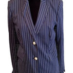Chico's  Women’s 1 US 8/10 Blazer Jacket Blue White Stripe Faux‎ Pearl Buttons Photo 0