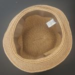 Tan Woven Sun Hat One Size Women's Woven Hat with Black Band Photo 2