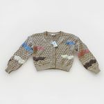 New In Taupe Colorblock Crochet Knit Button Down V neck Sweater Cardigan Size M Tan Size M Photo 2