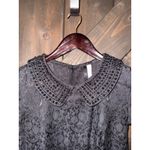 Kensie  Dress M Black Brocade Print Embellished Beaded Collar Cap‎ Sleeve Photo 2