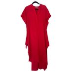 Vince Red Wrap Front Midi Dress Cotton Twill Women's Size Medium Coastal Photo 2