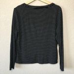 Who What Wear Black Ribbed Button Down White Stripe Long Sleeve L Photo 1