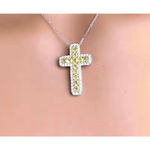 Boutique NEW White Gold Filled Synthetic Diamond Citrine Cross Pendant Necklace, 16-18” Photo 6