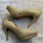 Fioni gold sparkle heels with scalloping. Photo 4