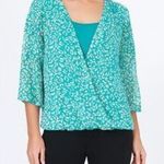 Vintage Blair Womens Blue Sheer AllOver Print Fully Lined Wrap Front Blouse sz M Size M Photo 0