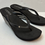 Ralph Lauren Lauren  Jalen Wedge Flip Flop Womens 10B Sandals Black White Stripe Photo 0