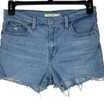 Levi's Levi’s SZ 29 High-Rise Jean Shorts Stretch Zip-Fly Pockets Frayed Hem Light Wash Photo 0