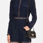 JONATHAN SIMKHAI | Silk Navy Blue Crossbar Romper Jumpsuit | Size Medium Photo 0