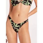 Seafolly Revolve  Palm Paradise‎ High Cut Rio Swim Bikini Bottom in Black Sz S Photo 1