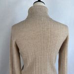 Halston Heritage HALSTON Beige Ribbed Turtleneck Sweater 100% Extra Fine Merino Wool WomensSmall Photo 3