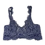 Aerie Navy Blue & White Lace Unlined Plunge Bralette Photo 0
