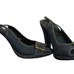 Biba Denim Peep Toe Buckle Heels Sz 41 NWOB Blue Photo 2