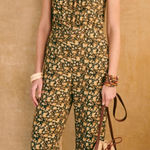 Sézane  Jenny Jumpsuit, Black Yellow Blossoms, FR34/US2 Photo 0
