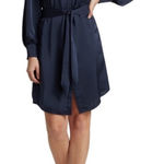 Ramy Brook  Bordeaux Red Belted Long Sleeve Satin Shirt Dress Photo 0