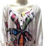 Crimson Ivy Off Shoulder Blouse Flower Print Rhinestone Accents Sz S Multicolor White Photo 0