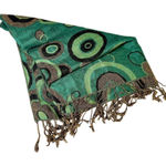 Vintage Silk Blend Women's Green Geometric Pashmina Shawl Wrap Fringe Accents Photo 0