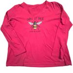 Life is Good  Womens XXL Pink Long Sleeve V Neck Let It Bee Tee Shirt Photo 0