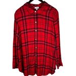 J.Jill Womens 2X Red Plaid Rayon Button Down Long Sleeve Shirt Top Photo 0